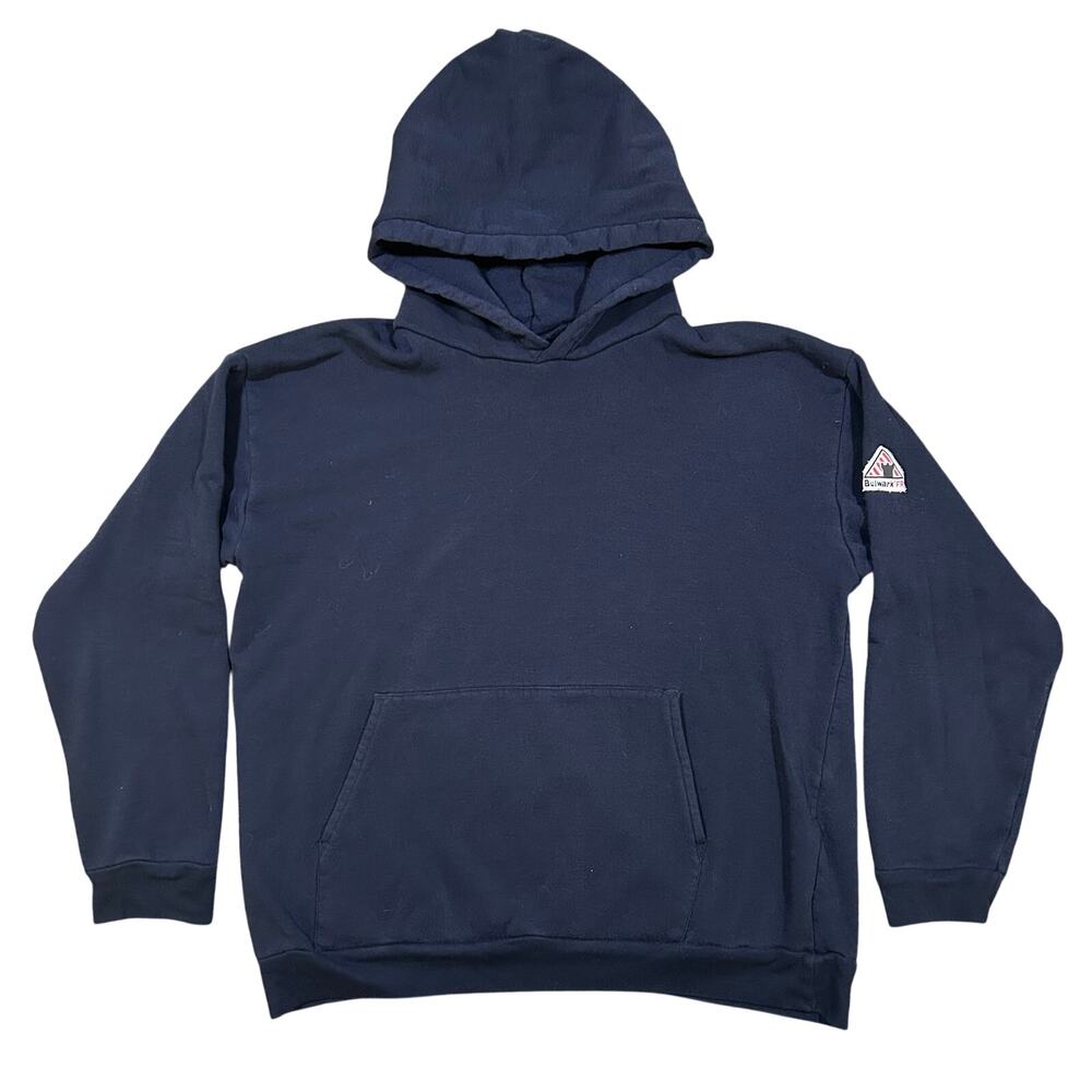 Bulwark FR Fire Resistant Hoodie Sweatshirt Men’s Large Navy Pullover Workwear